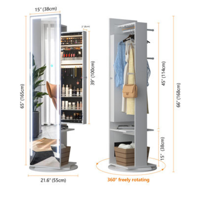 Ayuko 360swivel Jewelry Armoires With Lighted Mirror