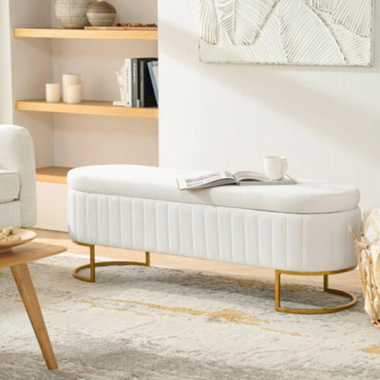Mandolyn 55 W Storage Bench with Internal Compartmented and Channel Tufted