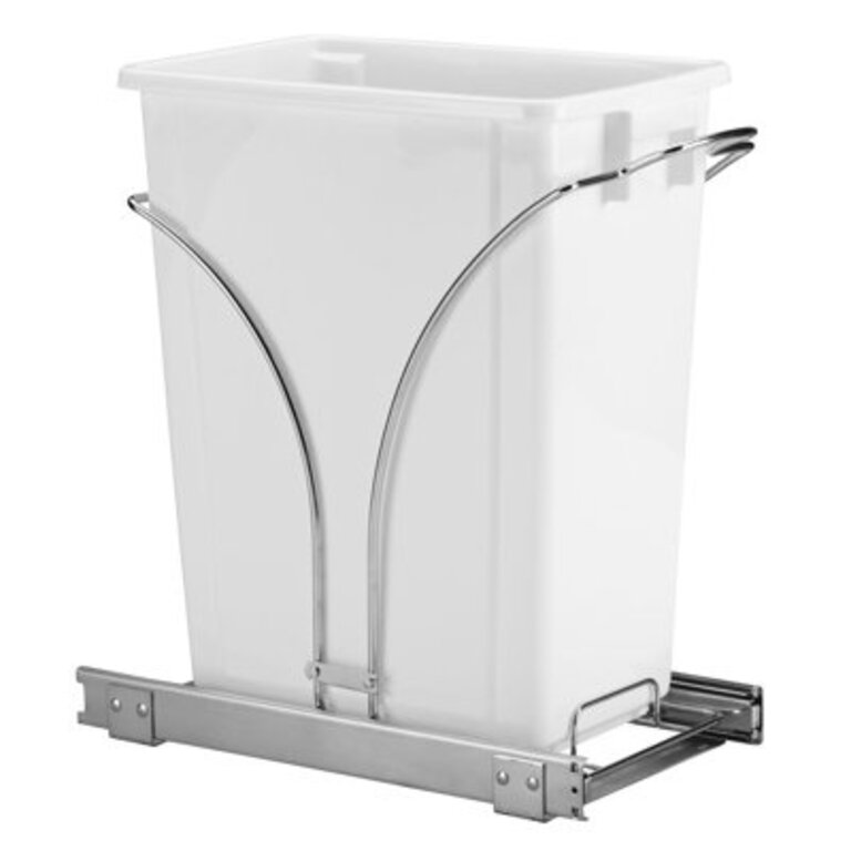 Glidez Chrome-Plated Steel Pull-OutSlide-Out Discreet Single Plastic Trash Can for Under Cabinet Use - Fits Standard Size Cabinet