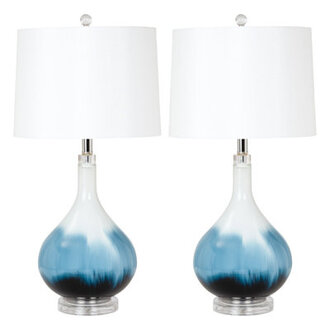 Lenneke 29 Blue and White Glass Table Lamps with White Shades