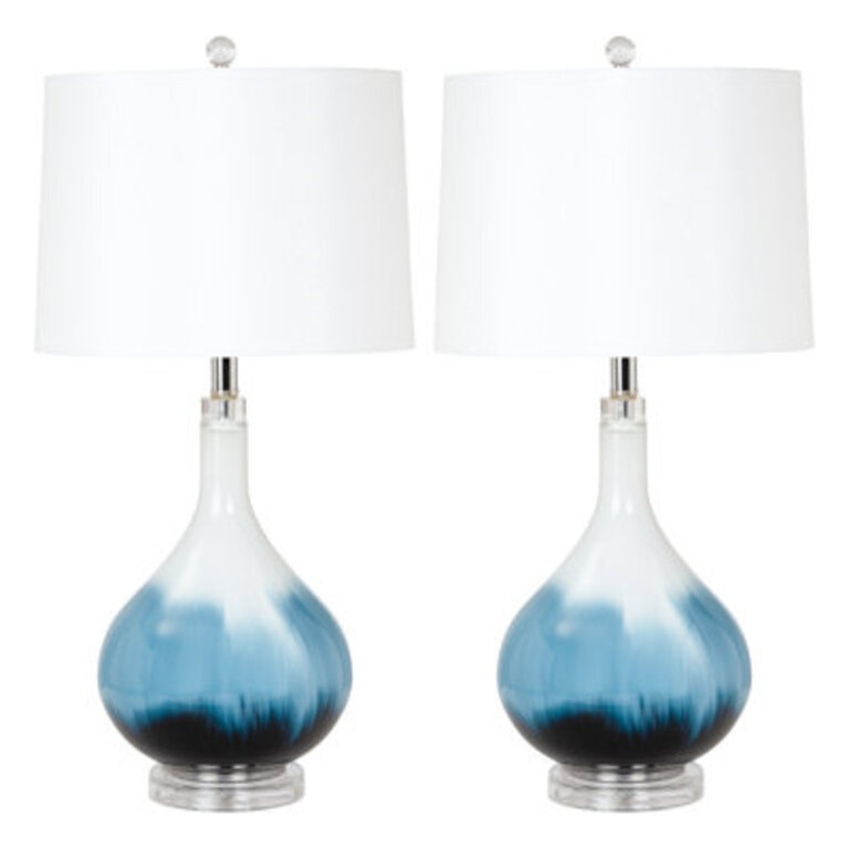 Lenneke 29 Blue and White Glass Table Lamps with White Shades