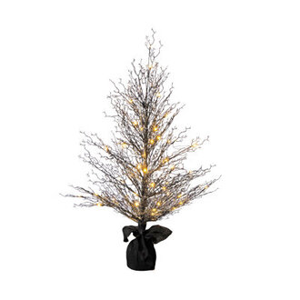 Pre-Lit Halloween Black Twig Artificial Fall Tree in Burlap Planter