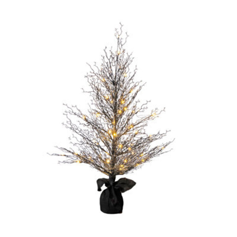 Pre-Lit Halloween Black Twig Artificial Fall Tree in Burlap Planter