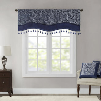 Aubrey Jacquard Window Rod Pocket Single Valance With Beads