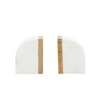 White Marble Bookends with Wood Details