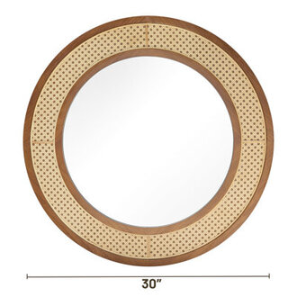 Boho Round Farmhouse Wood Frame Woven Rattan Mirror