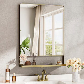 Tillymae Bathroom Vanity Mirror Metal Rectangle Wall Mirror Accent Mirror with Shelves