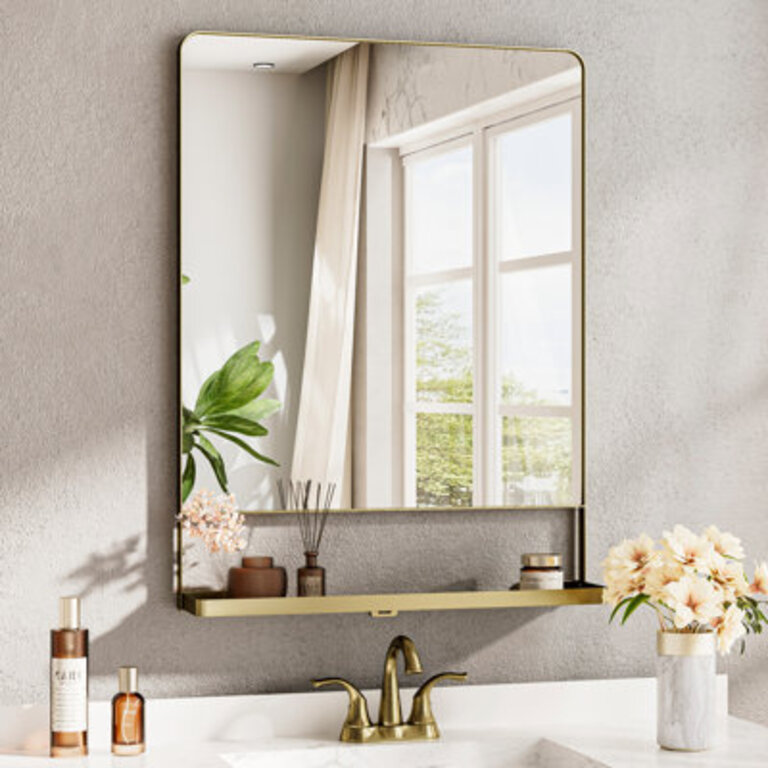 Tillymae Bathroom Vanity Mirror Metal Rectangle Wall Mirror Accent Mirror with Shelves