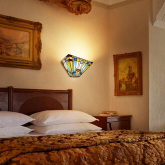 Tiffany Wall Sconces 12 Inches Wide Mission Hexagon Virgin Style Stained Glass Wall Light Fixture