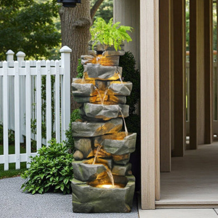 Doraelia Hand Crafted Weather Resistant Floor Fountain with Light