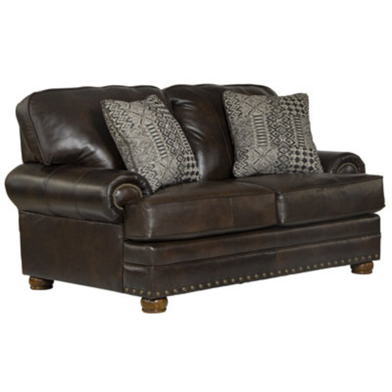 Aeryona 79 Italian Leather Match Loveseat with 2 Included Accent Pillows