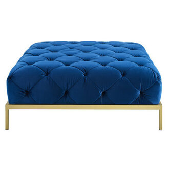Zermeno 4173 Wide Velvet Tufted Square Cocktail Ottoman with Gold-Finished Metal Legs