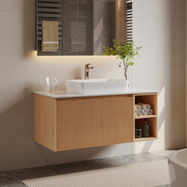 Dexheart 358 Brown Single Bathroom Vanity with Cultured Marble Top