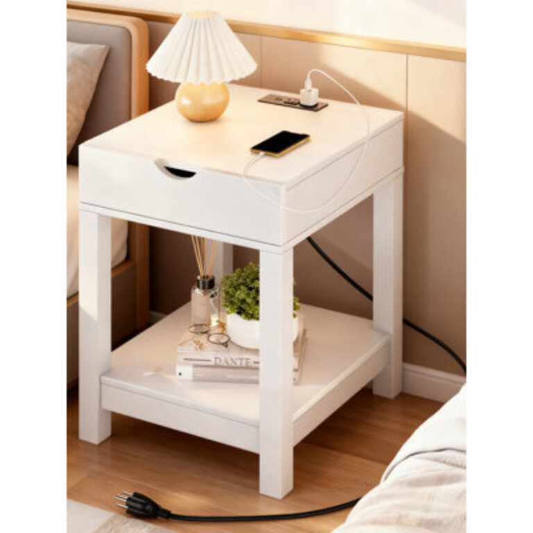 Maryamawit Modern End Table with USB Charging Station  Storage  228 Small Nightstand Side Table for Living Room  Bedroom