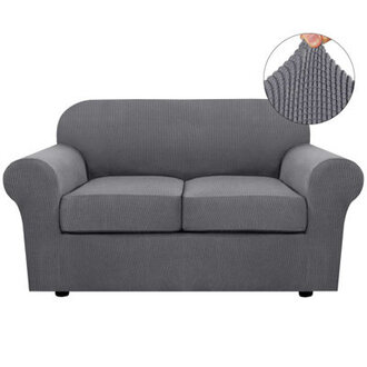 Machine Washable 3 Piece Stretch Sofa Covers for 2 Cushion Loveseat Couch Covers for Living Room Furniture Cover 1 Base Cover Plus 2 Seat Cushion Covers Thicker Jacquard Fabric