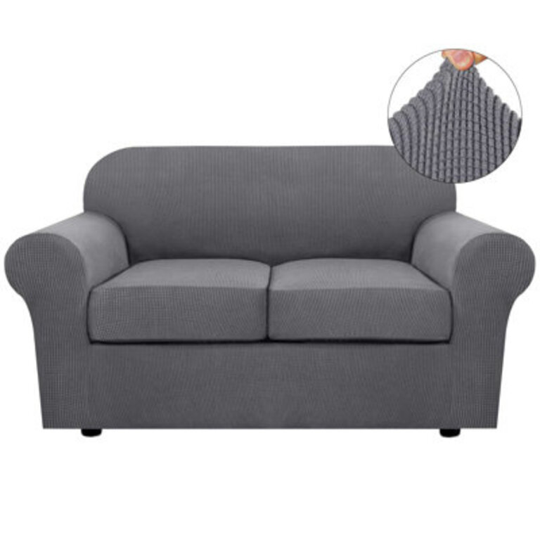 Machine Washable 3 Piece Stretch Sofa Covers for 2 Cushion Loveseat Couch Covers for Living Room Furniture Cover 1 Base Cover Plus 2 Seat Cushion Covers Thicker Jacquard Fabric