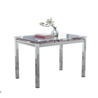 Wolcott Ana Luxury Glass and Chrome Extendable Dining Table - Modern Design Kitchen Table