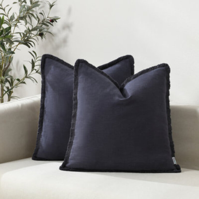 Washed Linen Textured Boho Farmhouse Pillow Cover With Tassels Edge