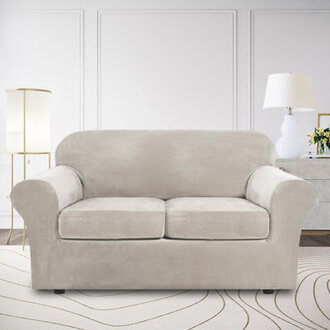 Soft Velvet Plush 3 Piece Stretch Loveseat Sofa Slipcover for 2 Cushion Couch Machine Washable