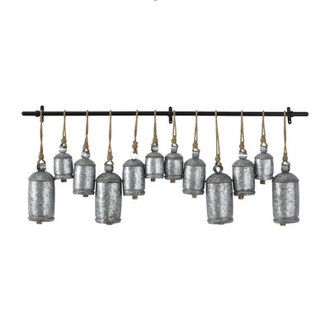 Kristen Metal Tibetan Inspired Decorative Cow Bells with 12 Bells on Jute Hanging Ropes and Rod