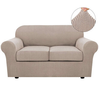 Machine Washable 3 Piece Stretch Sofa Covers for 2 Cushion Loveseat Couch Covers for Living Room Furniture Cover 1 Base Cover Plus 2 Seat Cushion Covers Thicker Jacquard Fabric