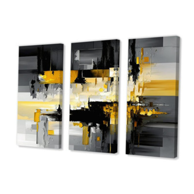 Abstract Geometric Black And Yellow V - 3 Piece Print