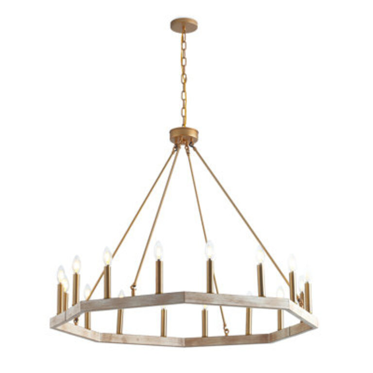 16-Light Gold Finish Classic Wagon Wheel Chandelier