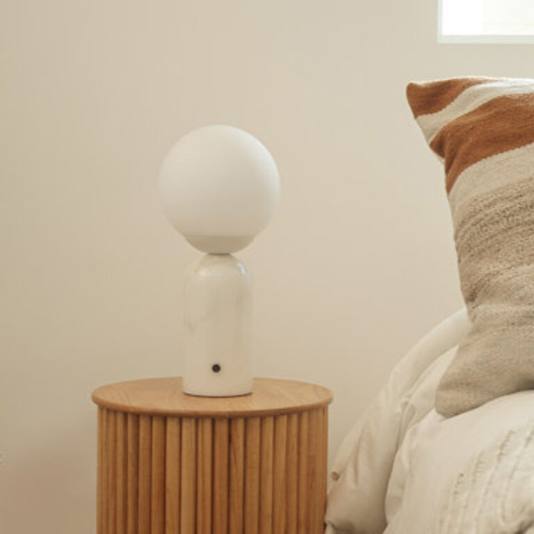 Mila Tall 15 in Modern Marble and Frosted Globe Bedside Table Lamp with Touch Sensor and 3-Way Dimming Options - Integrated Energy-Saving LED Light