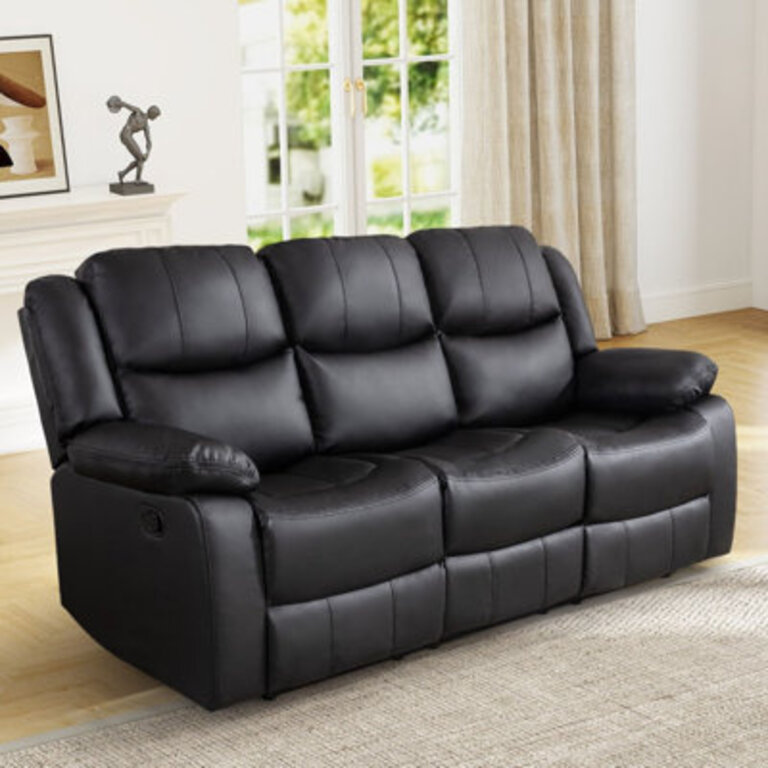Kamarli 799 Wide Breathable Leather Manual Reclining Sofa 3-Seater Recliner Couch