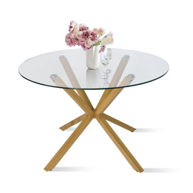 Eastep 394 Round Glass Top Metal Base Dining Table