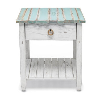 Decastro Coastal Solid Wood White Washed End Table with Storage