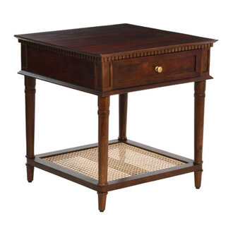 Ayleena Solid Wood End Table with Drawer and Woven Cane Storage Shelf