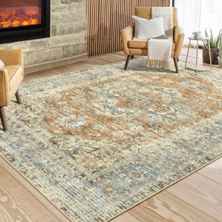 Ruelu Washable Vintage Floral Area Rug for Living Room