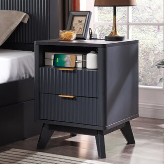 Hardester Vintage 2 - Drawer Nightstand with Charging Station Bedside Table with Open Shelf