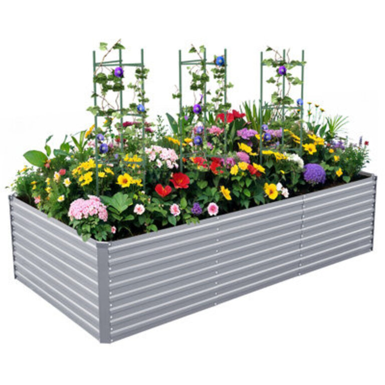 Kymari Galvanized Raised Garden Bed Multiple Sizes to Choose Plant Supports Offered