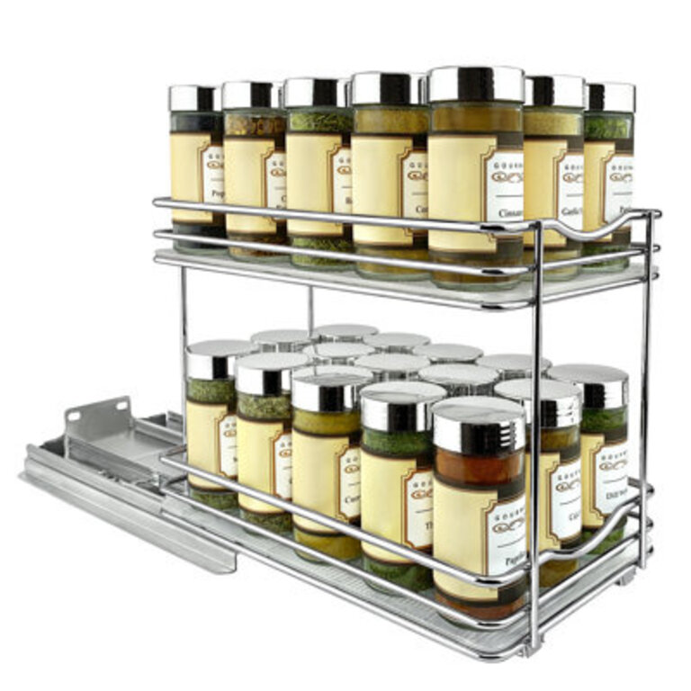 LYNK PROFESSIONAL Pull Out Spice Rack Organizer for Cabinet - 2 Tier Chrome