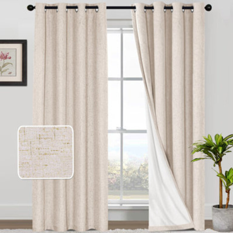 Dawain Linen Solid Textured 100 Blackout Window Drapes for Bedroom Thermal Grommet Full Lighting Blocking for Living Room Curtains 2 Panels