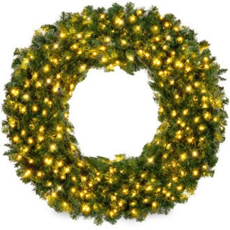 Artificial Pre-Lit Fir Christmas Wreath Decoration w LED Lights 930 Tips Power Plug-In