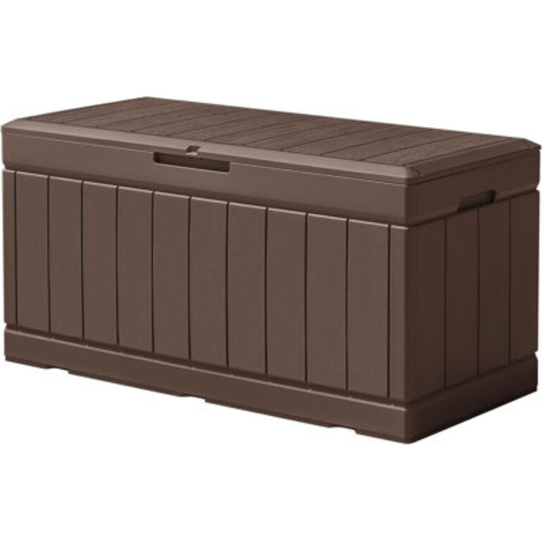 Outdoor Storage Box 85 Gallon Resin Waterproof Deck Box With Wood Texture Large Storage Bin For Patio Cushions Toys Grey