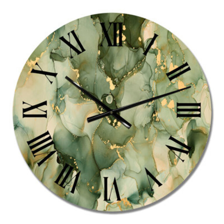 Green Luxury Abstract Fluid Art I - Modern Wall Clock