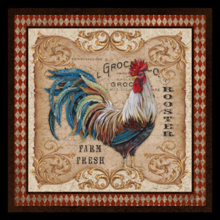 Old World Rooster - Farm Animals - Abstract Boarder Design  by Jean Plout