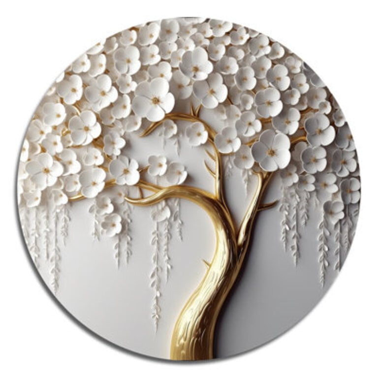 Norwell White Orchid Tree Garden Of Branches II Round metal wall art