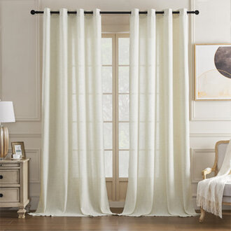 Draycott Light Filtering Semi-Sheer Faux-Linen Grommet Curtains 2 Panels Set
