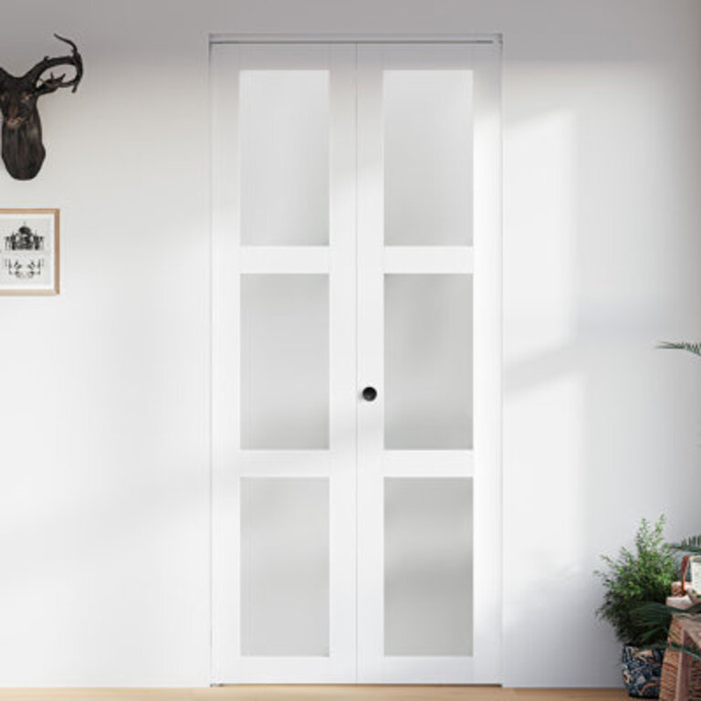 78 Frosted Glass Bi-fold Door with Installation Hardware Kit for 80 Door Opening Height