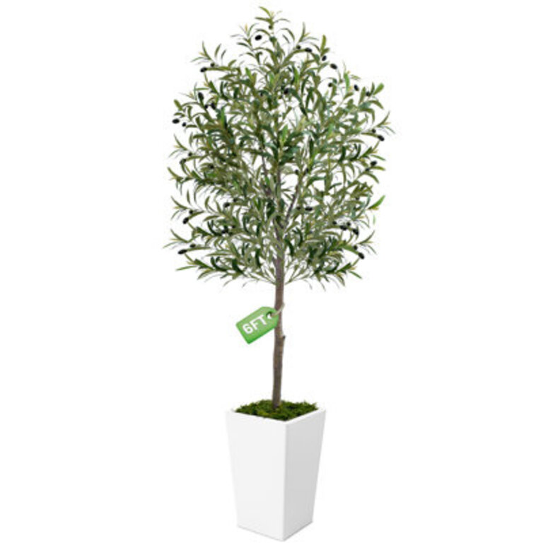 Paislee Artificial Olive Tree Faux Olive Tree with Tall White Planter Realistic Leaves
