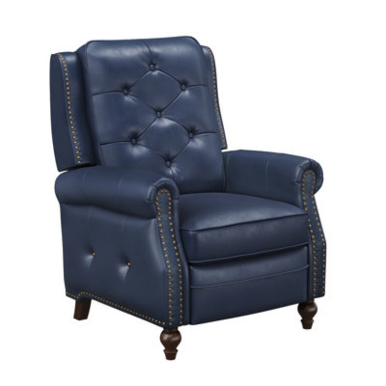 Modern Genuine Leather Manual Recliner With Nailhead Trim Reclining Armchair