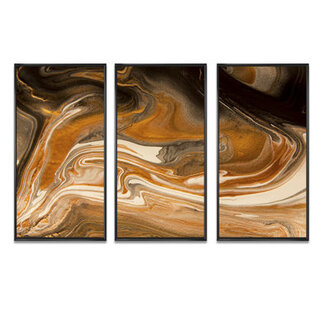 Nature Marble in Earth Tonesth Brown Color Stains - 3 Piece Floater Frame Print on Canvas
