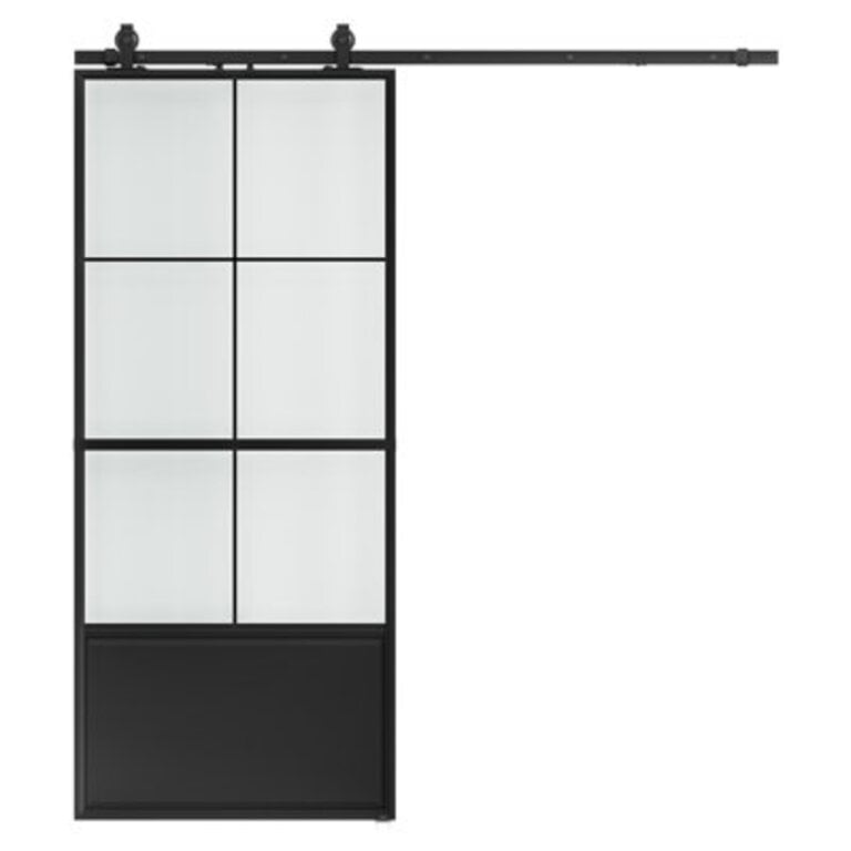 84 Glass and Metal Barn Door with Installation Hardware Kit Include Soft-Close