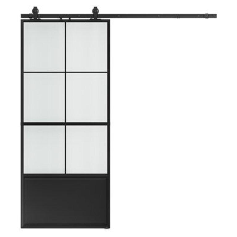 84 Glass and Metal Barn Door with Installation Hardware Kit Include Soft-Close