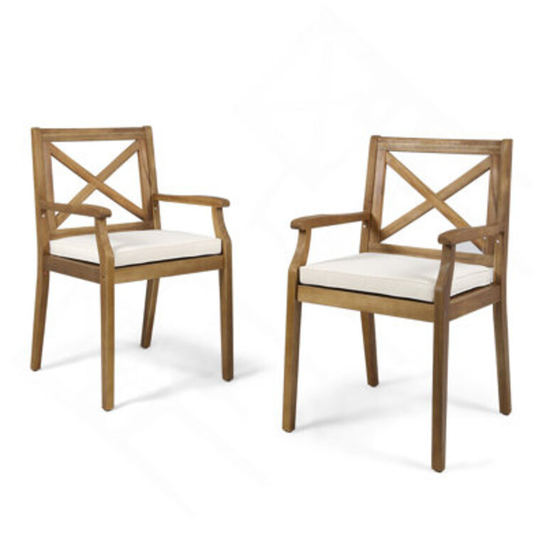 Set of 2 Bevelyn Acacia Patio Dining Armchairs